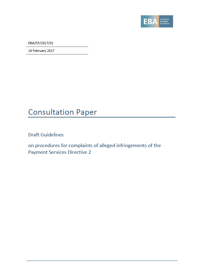 Consultation on guidelines on procedures for complaints of alleged infringements of the PSD2