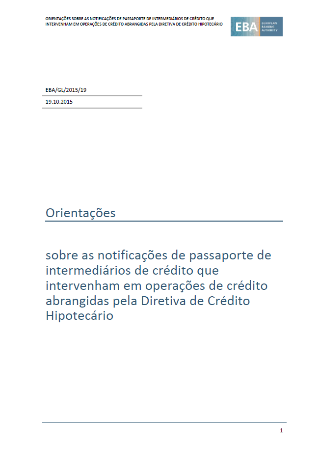 Orientações sobre as notificações de passaporte de intermediários de crédito