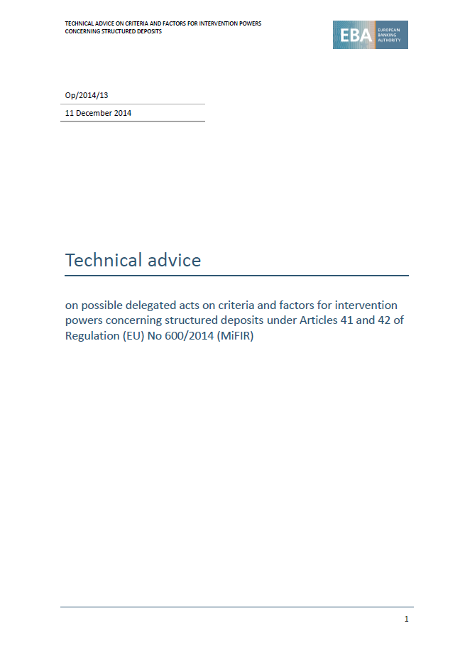 Technical advice on structured deposits