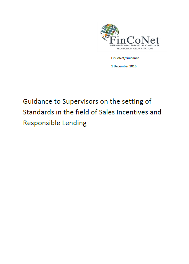 Guidance to supervisors in the field of sales incentives and responsible lending