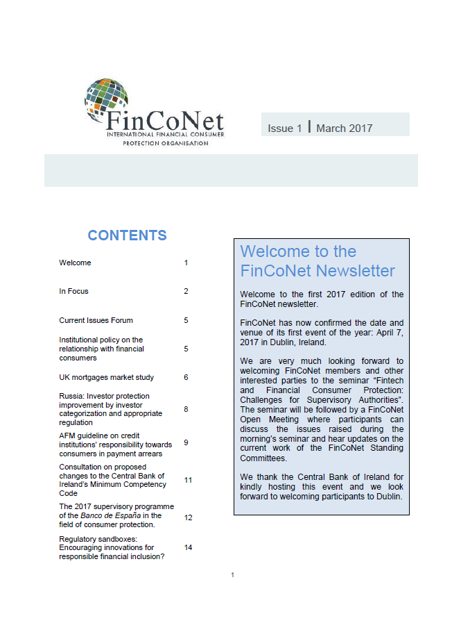 FinCoNet - Newsletter March 2017