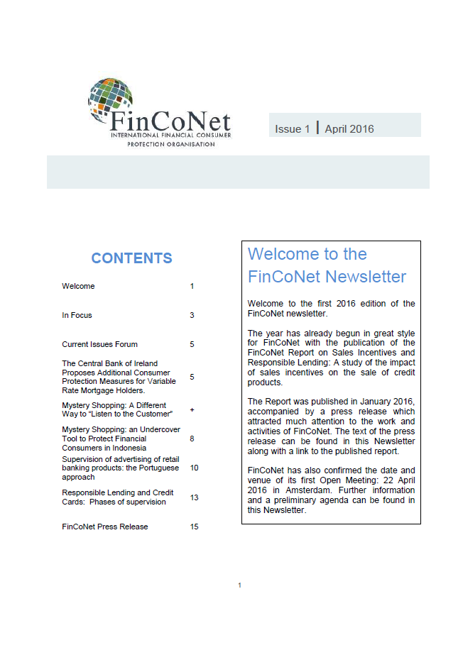 FinCoNet - Newsletter April 2016