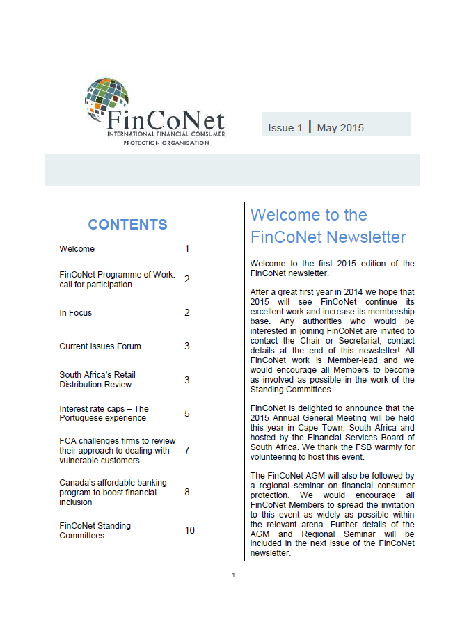 FinCoNet - Newsletter May 2015