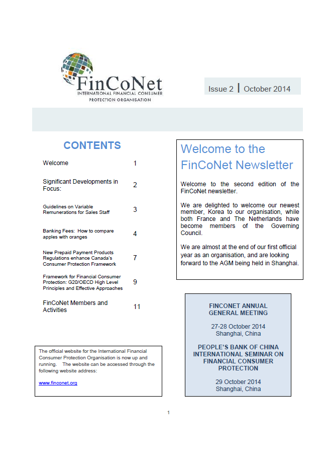 FinCoNet - Newsletter October 2014