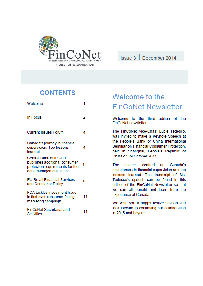 FinCoNet - Newsletter December 2014