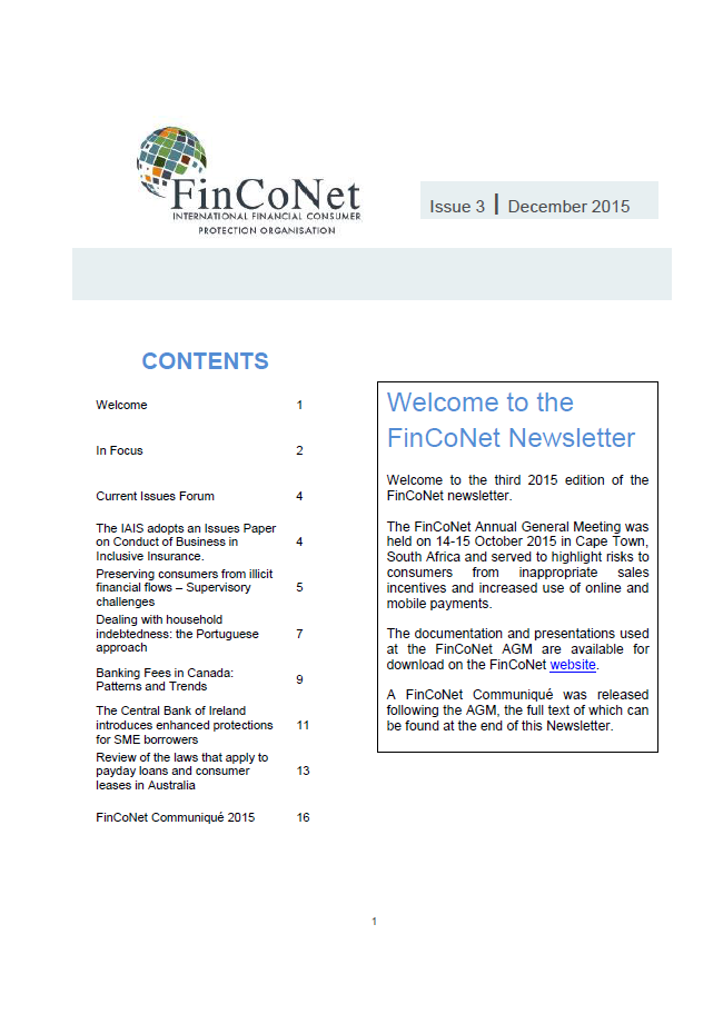 FinCoNet - Newsletter December 2015