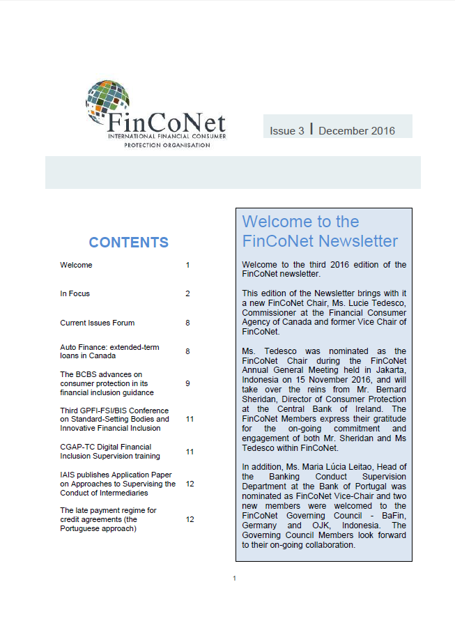 FinCoNet - Newsletter December 2016