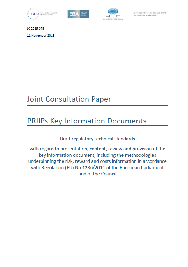 Consultation on PRIIPs key information documents