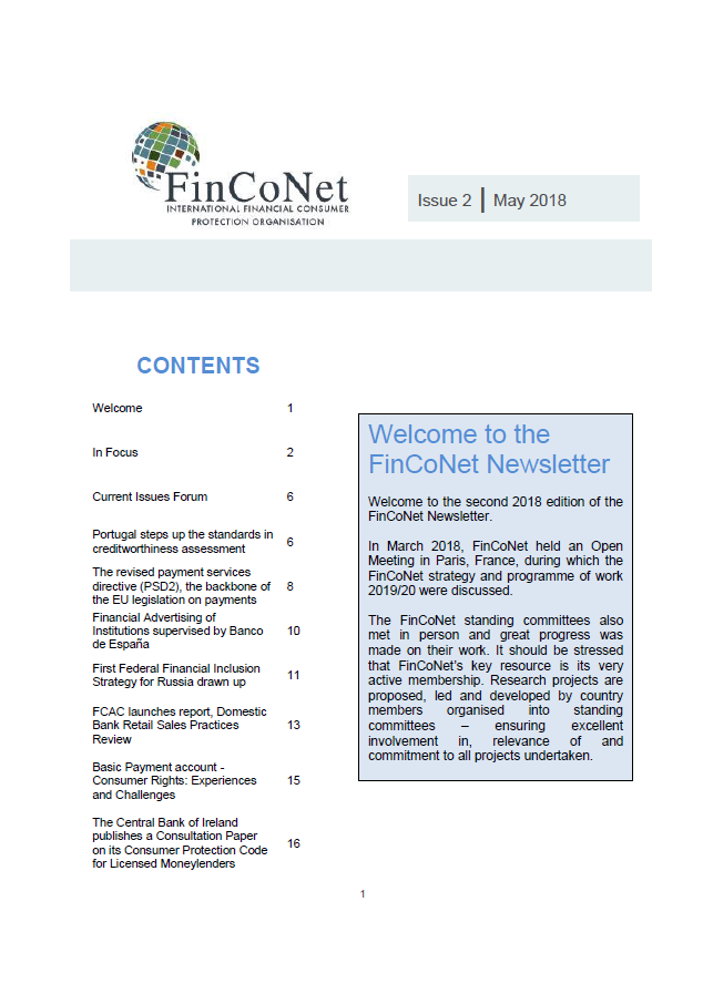 FinCoNet - Newsletter May 2018