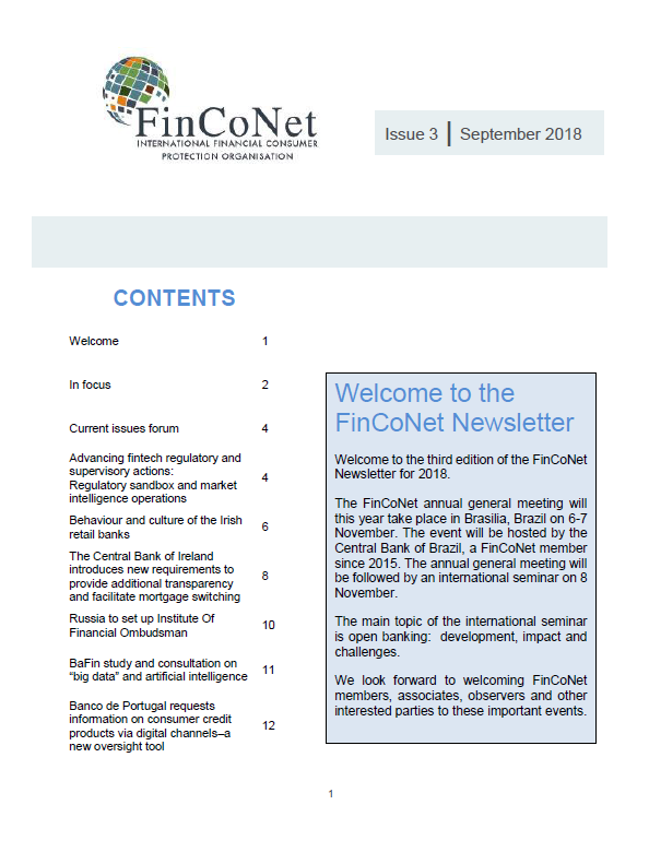 FinCoNet - Newsletter September 2018