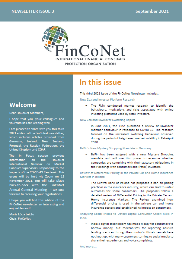 FinCoNet - Newsletter September 2021